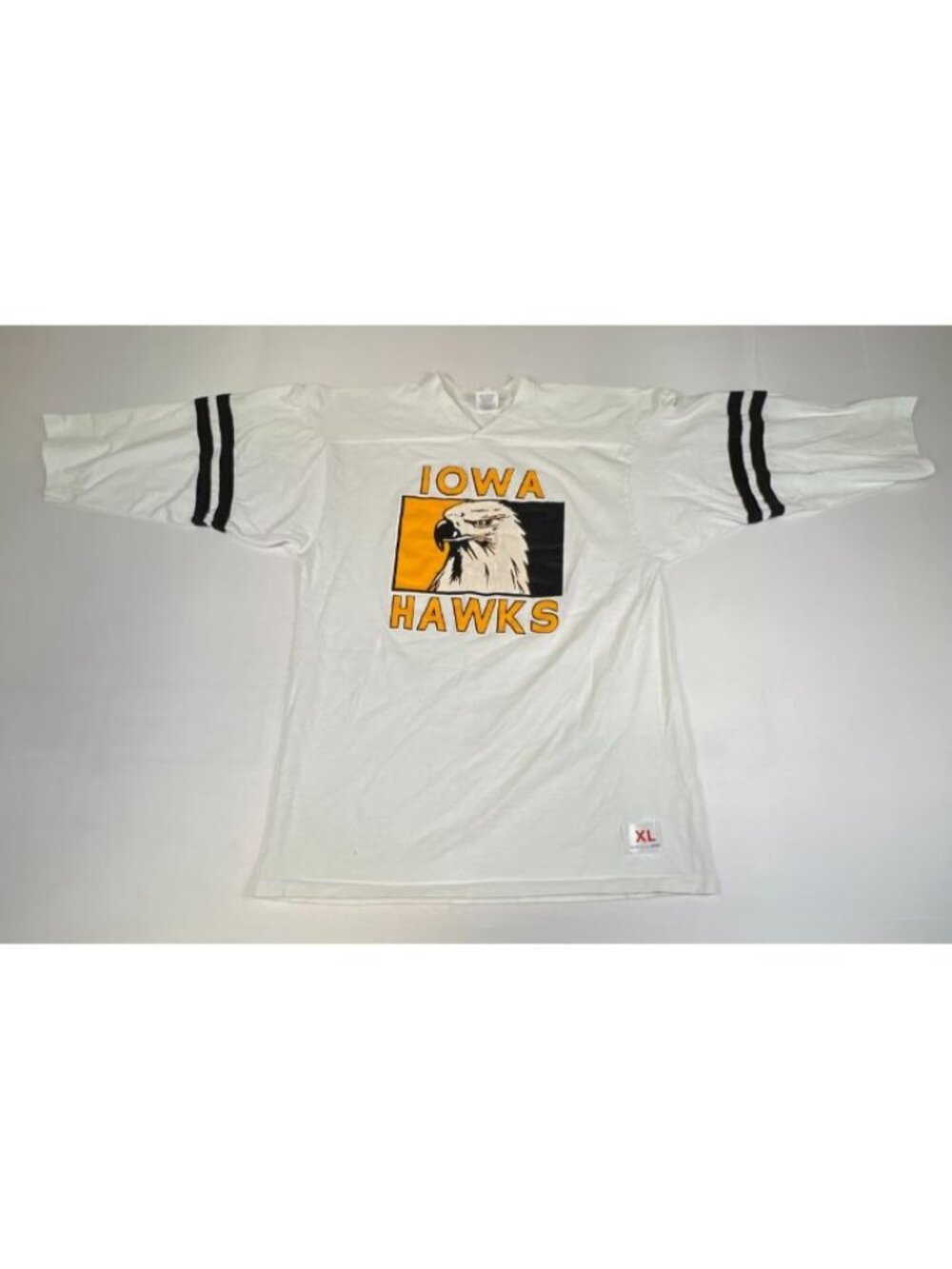 Vintage Iowa Hawks Mens XL Football Jersey White Made in USA Striped Graphic
